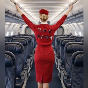 Vintage American Airlines uniform Red Sweater Pau Hana Hawaiiana Hawaii upcycled